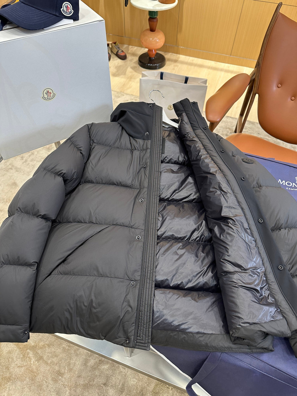 Hooded Down Puffer Jacket with Contrast Trim