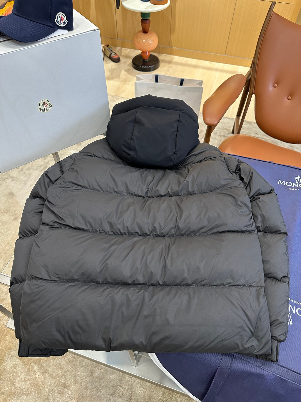Hooded Down Puffer Jacket with Contrast Trim