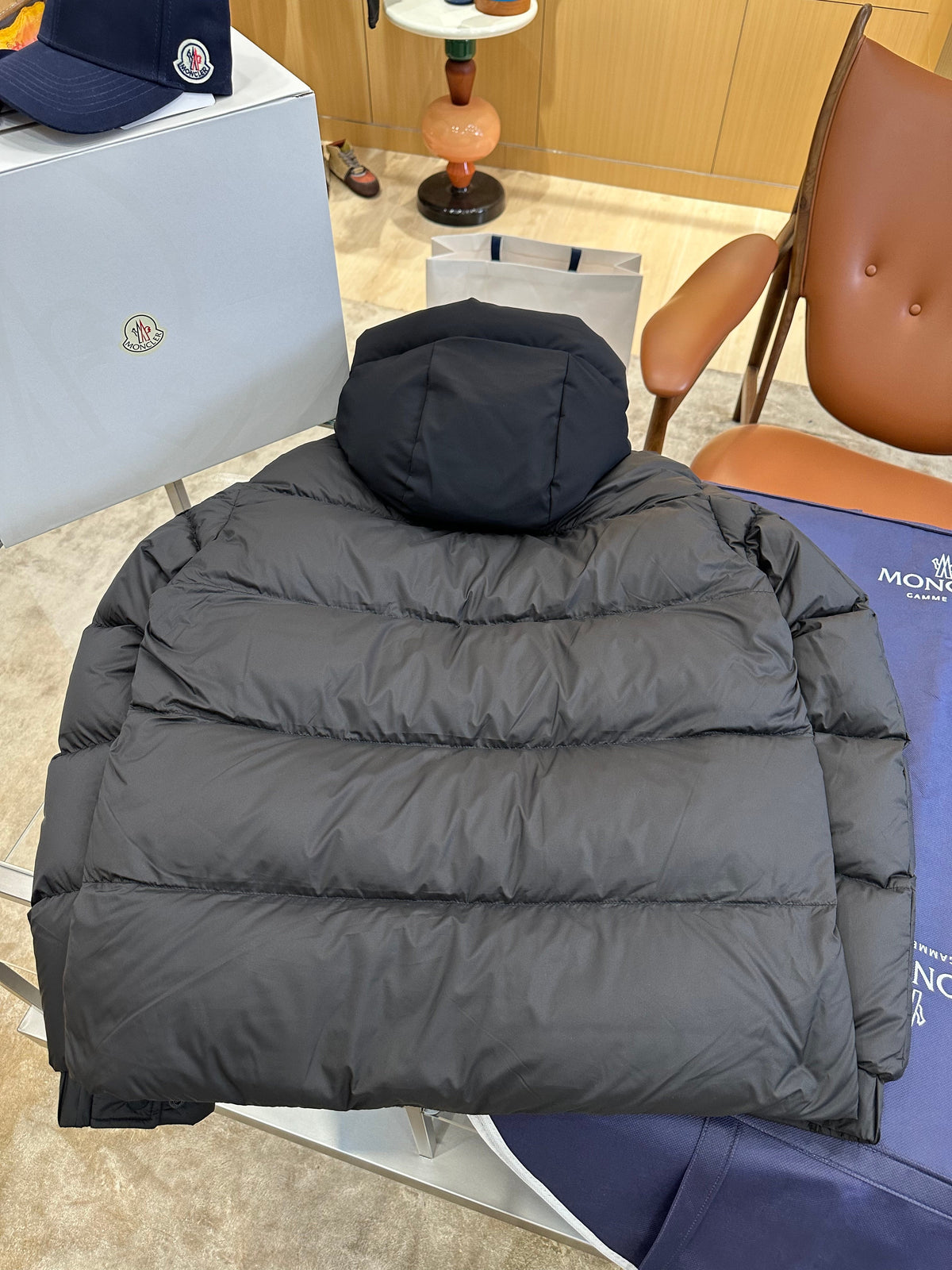 Hooded Down Puffer Jacket with Contrast Trim