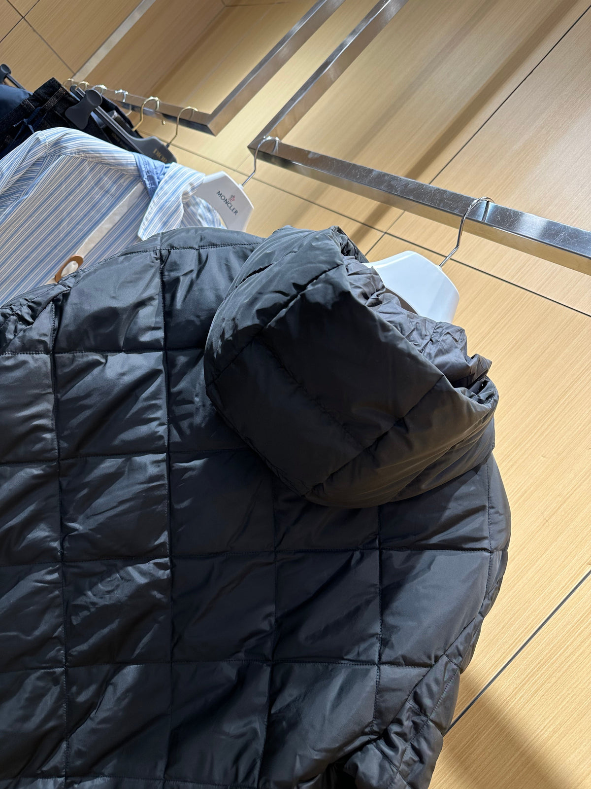 Lightweight Hooded Down Jacket with Quilted Panels