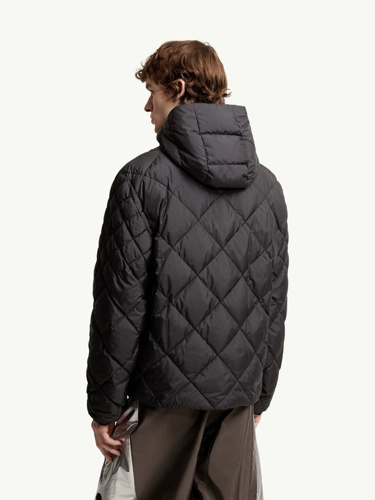 Lightweight Hooded Down Jacket with Quilted Panels