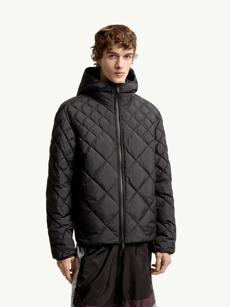 Lightweight Hooded Down Jacket with Quilted Panels