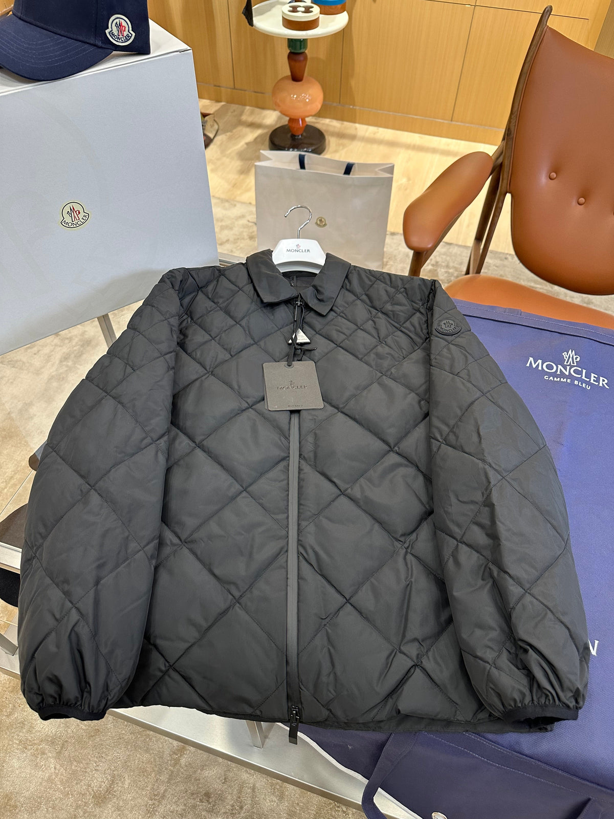 Quilted Down Jacket with Fold-Over Collar