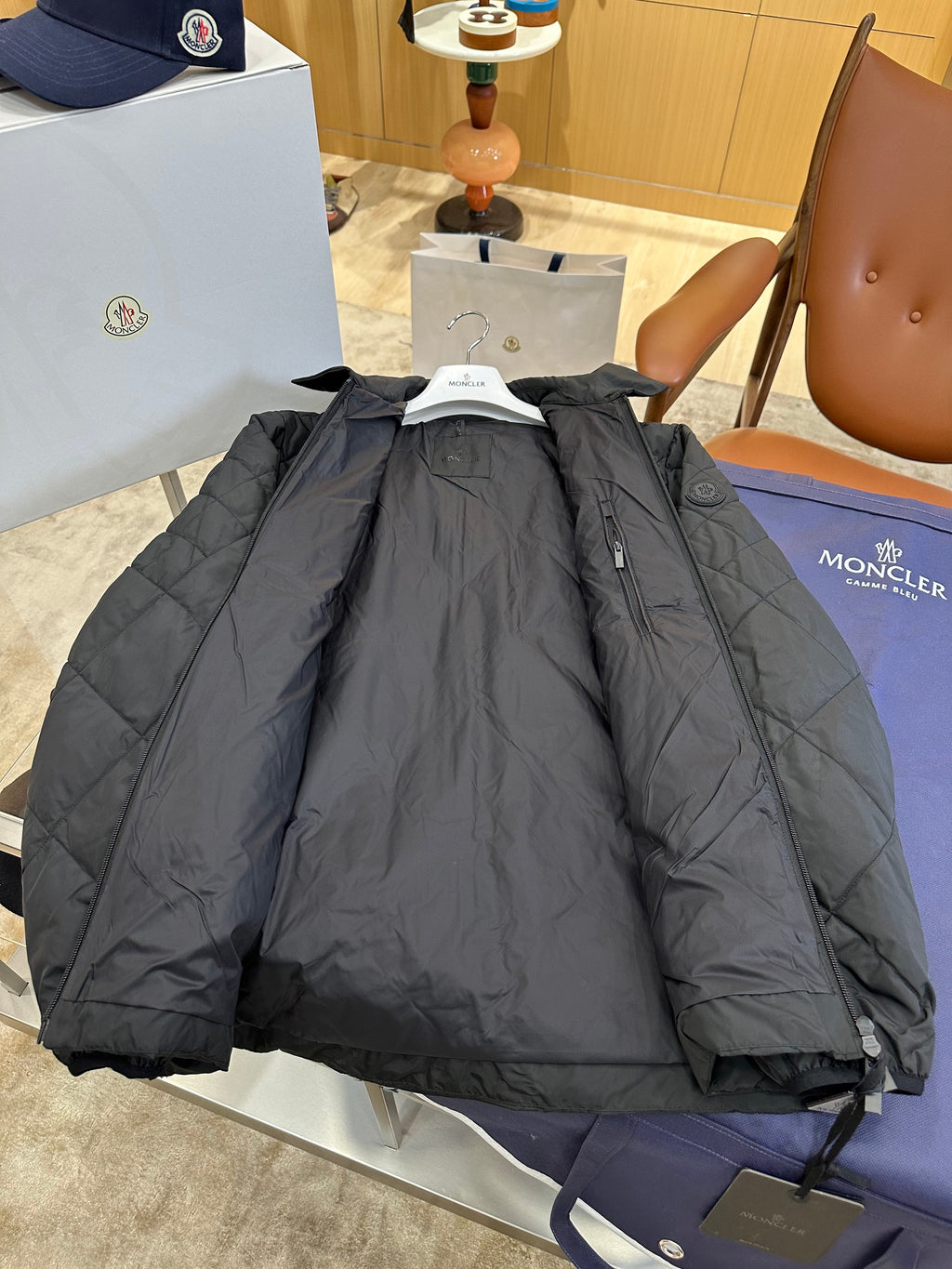 Quilted Down Jacket with Fold-Over Collar