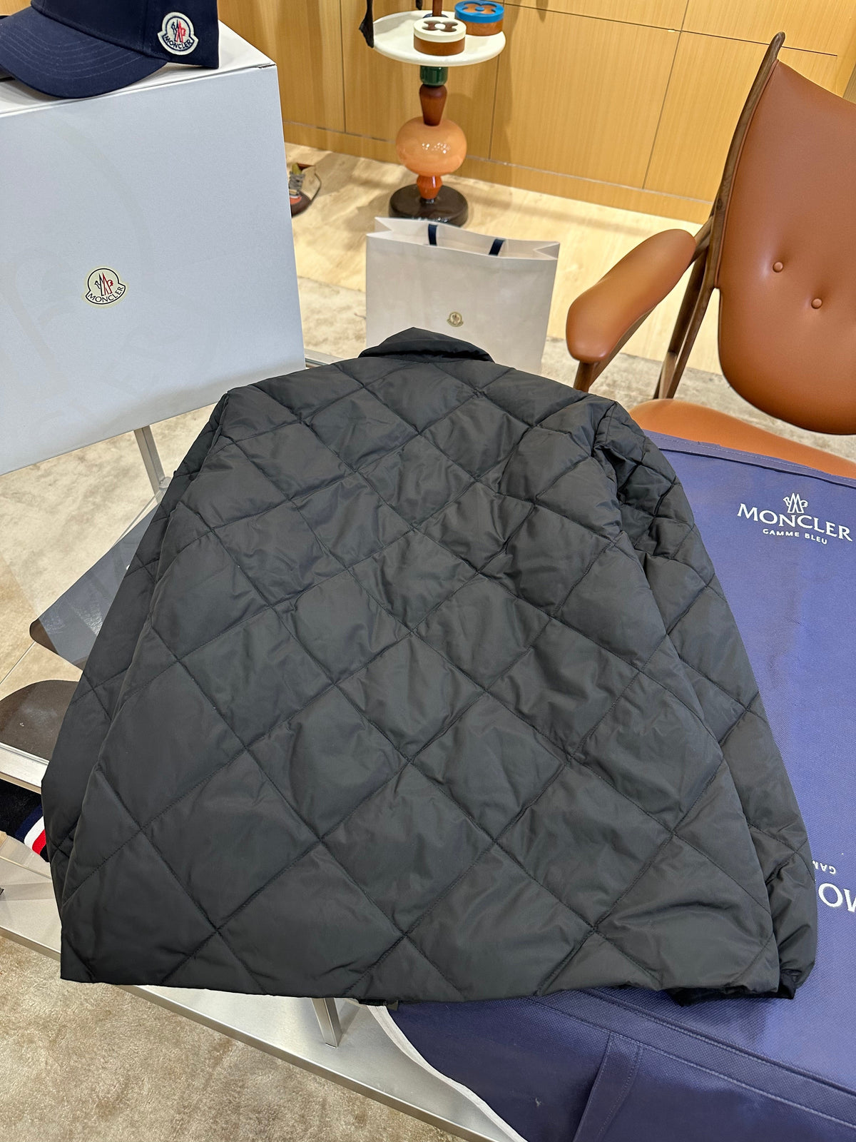 Quilted Down Jacket with Fold-Over Collar