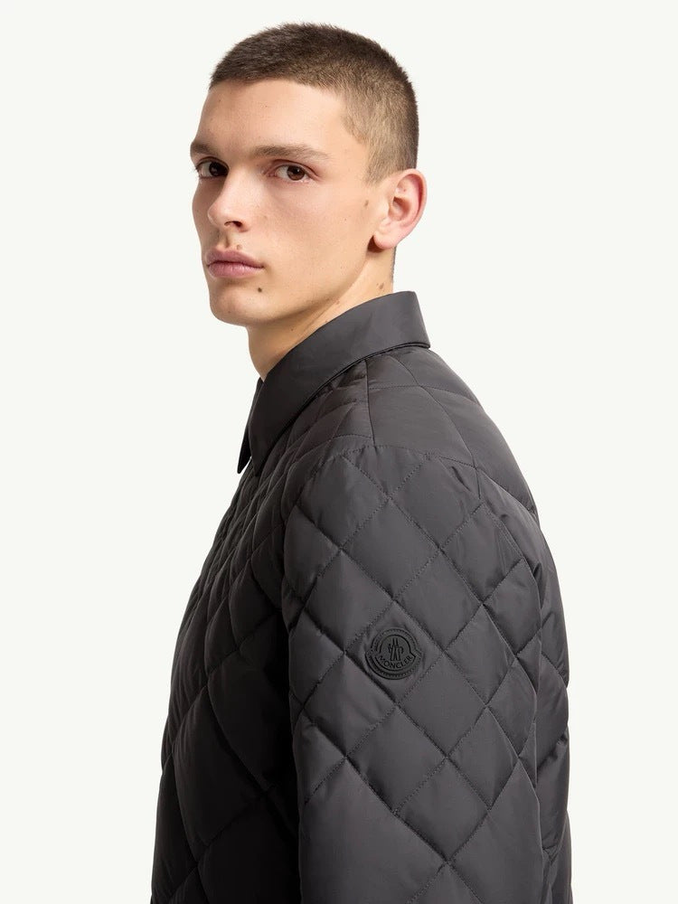 Quilted Down Jacket with Fold-Over Collar