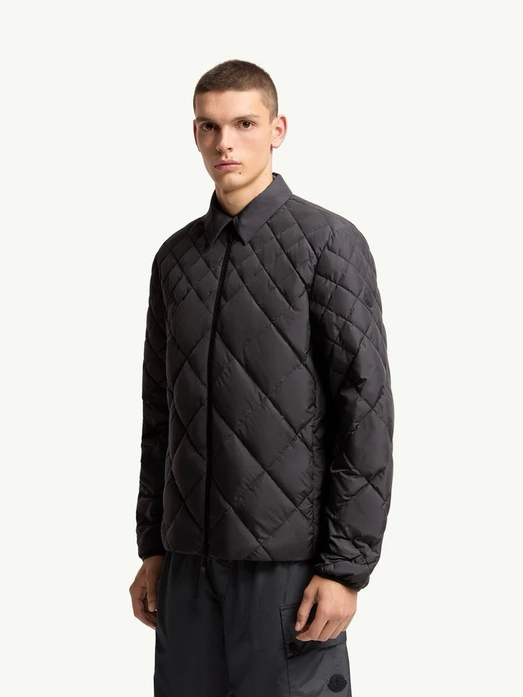 Quilted Down Jacket with Fold-Over Collar