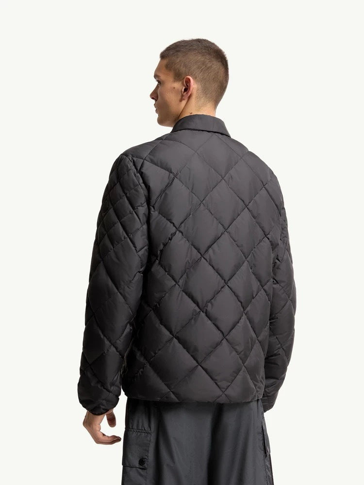Quilted Down Jacket with Fold-Over Collar