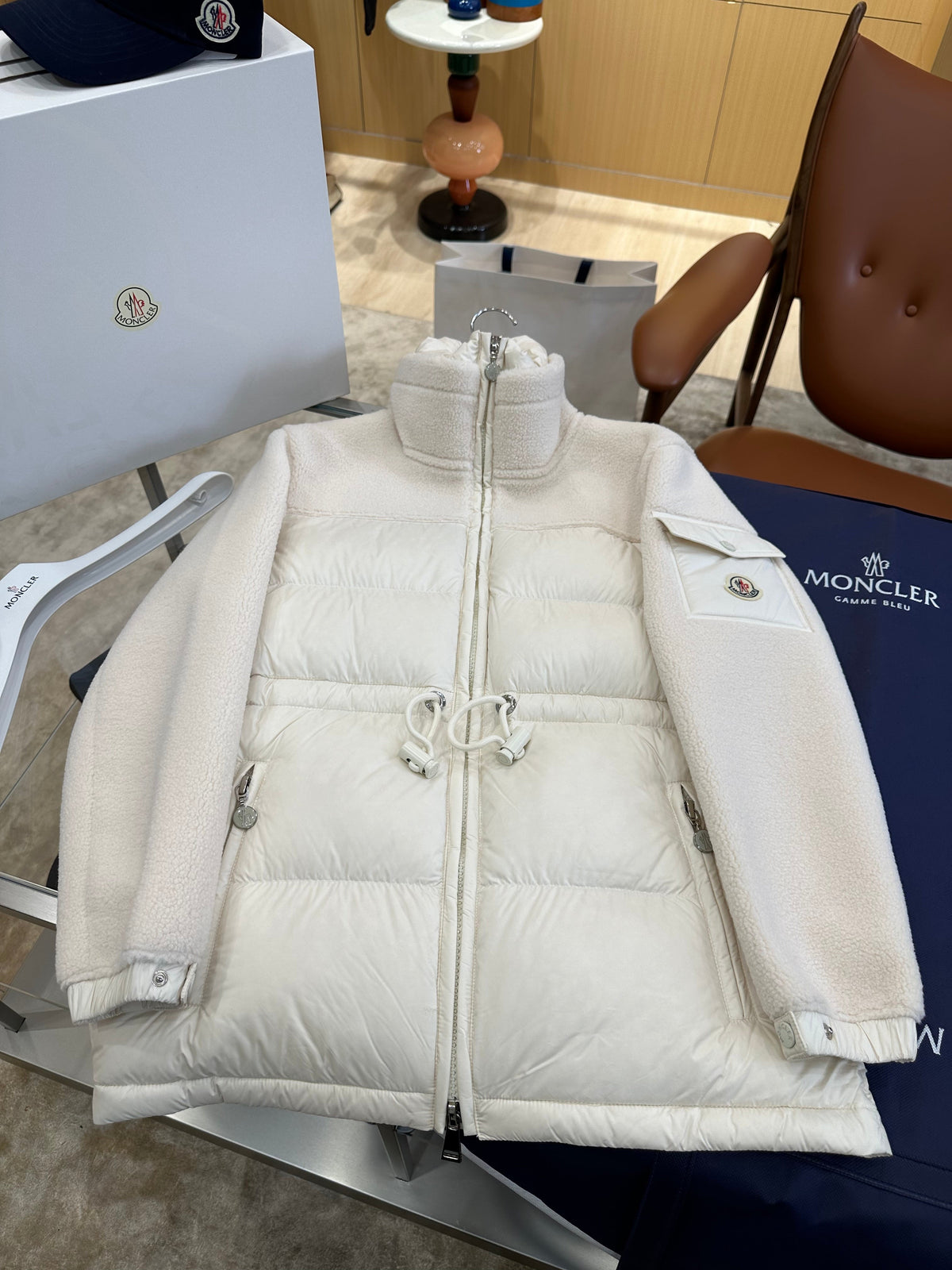 Women's Textured Knit-Panel Down Jacket
